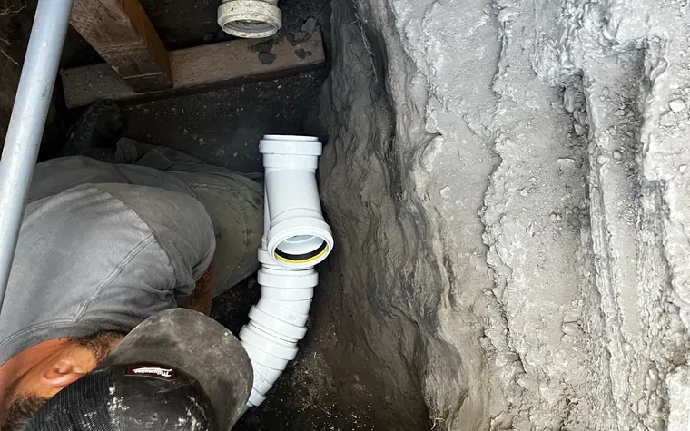 Técnico reemplazando tubería en una zanja